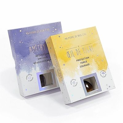 Scatola rigida regalo personalizzata per accessori di vetro di cristallo effetto olografico e finestra sul coperchio