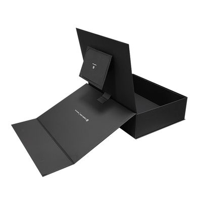 Logo personalizzato Carta nera con chiusura magnetica Scatola regalo pieghevole Fogli caldi / UV / Vernice Finitura
