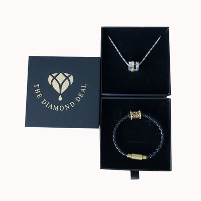 Logo stampato su misura Gioielli in cartone nero Scatola regalo per braccialetti Orecchini e collane