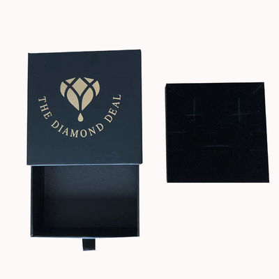 Logo stampato su misura Gioielli in cartone nero Scatola regalo per braccialetti Orecchini e collane