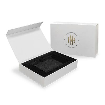 Scatola regalo in carta magnetica a forma di libro con inserto di schiuma