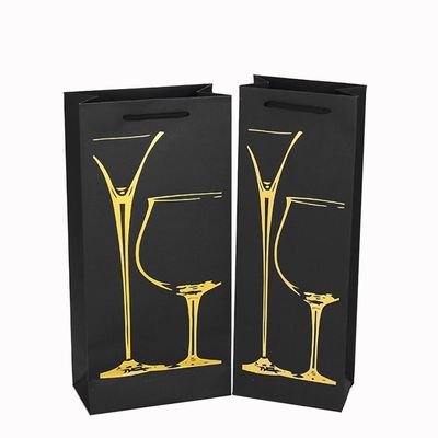 Matt Black Kraft Paper Sacchetti regalo vino rosso con maniglia a loop flessibile