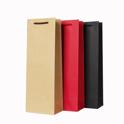Matt Black Kraft Paper Sacchetti regalo vino rosso con maniglia a loop flessibile