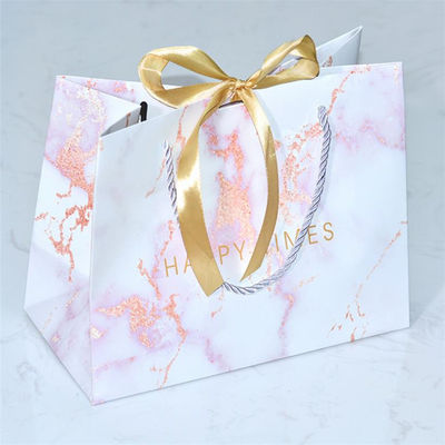 Stampaggio a caldo Borse regalo di lusso personalizzate Borse per lo shopping Kraft riciclabili con maniglie