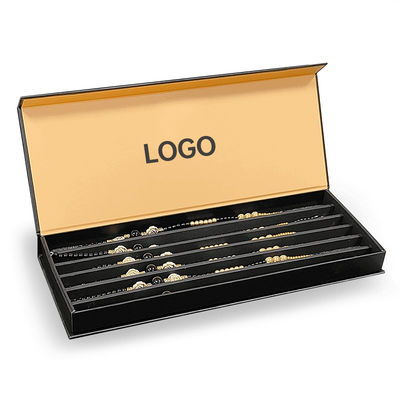 Luxury Custom Logo Gioielli in carta nera Scatola di imballaggio per braccialetto Pendente Scatola magnetica rigida