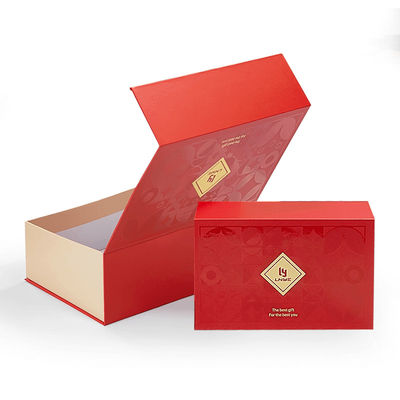 Custom Luxury Red Magnetic Clamshell Christmas Theme Gift Box Biodegradabile Rigid Magnetic Closure Box Confezionamento con manico