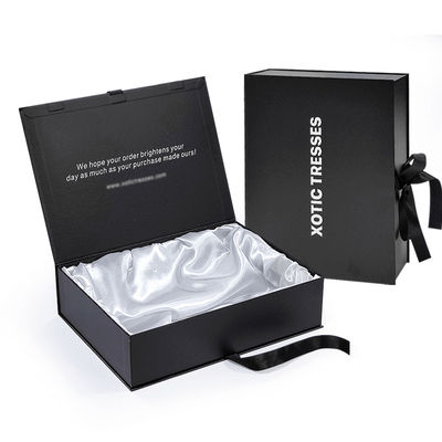 Scatola Magnetica Nera Custom High End Abbigliamento Cartone Confezione Regalo Scatola Capelli Umani Scatola Confezionamento Con Seta Satinata