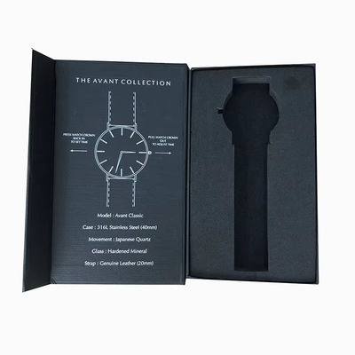 Logo personalizzato Orologio intelligente di lusso in cartone nero Magnetico confezionamento regalo scatola orologio singolo con rivestimento di schiuma