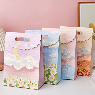 Borsa di carta personalizzata Kraft personalizzata rosa piccola per imballaggio, maniglia per confezioni regalo artistiche