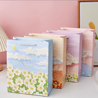Borsa di carta personalizzata Kraft personalizzata rosa piccola per imballaggio, maniglia per confezioni regalo artistiche