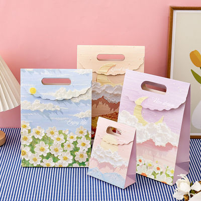 Borsa di carta personalizzata Kraft personalizzata rosa piccola per imballaggio, maniglia per confezioni regalo artistiche