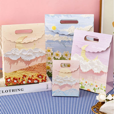 Borsa di carta personalizzata Kraft personalizzata rosa piccola per imballaggio, maniglia per confezioni regalo artistiche
