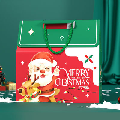Scatola regalo di Natale di lusso su misura con manico 157g carta d'arte 1000g cartone