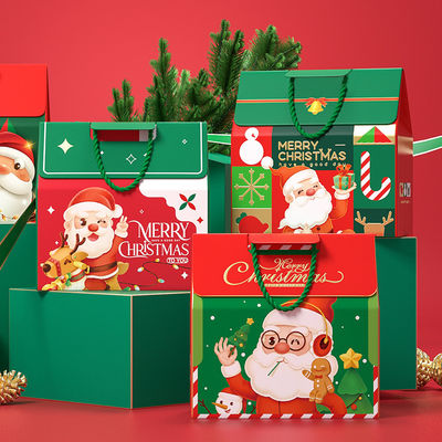Scatola regalo di Natale di lusso su misura con manico 157g carta d'arte 1000g cartone