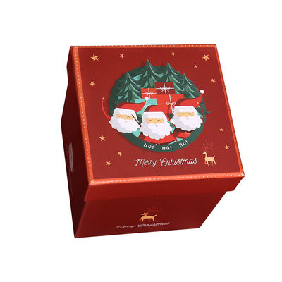 Confezione regalo natalizia personalizzata di lusso ed ecologica in cartone con coperchio superiore rosso, set con nastro natalizio