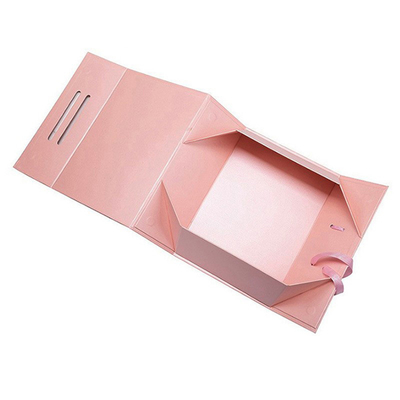 Luxury Pink Printed Magnetic Gift Boxes Ribbon Handle Custom Logo Imballaggio rigido in cartone per abbigliamento