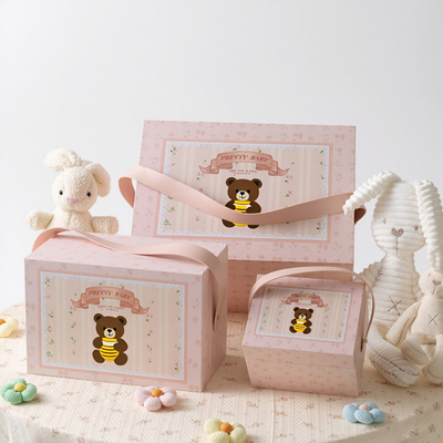 Scatola regalo per bambini personalizzata all'ingrosso in cartone ecologico fatto a mano, scatola portaoggetti per giocattoli con manico