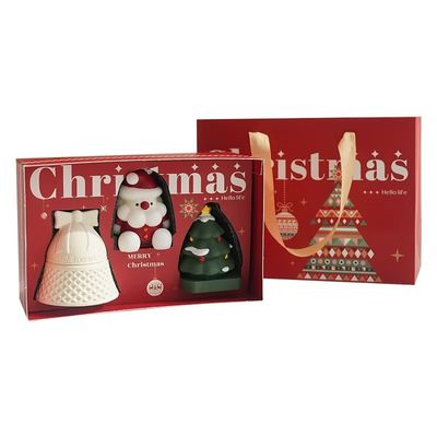 Scatola natalizia di lusso in carta rossa con logo personalizzato e manico per confezioni regalo, cibo, gioielli, farmacia, design personalizzato