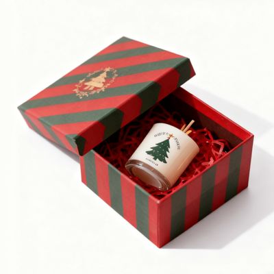 Scatole di carta natalizie in cartone colorato personalizzate all'ingrosso con coperchio e base per candele con stampa a caldo