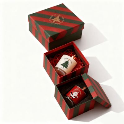 Scatole di carta natalizie in cartone colorato personalizzate all'ingrosso con coperchio e base per candele con stampa a caldo