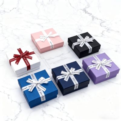 Confezione di gioielli personalizzata con fiocco in nastro, scatola quadrata cielo e terra, elegante copertura in cartone per orecchini e anelli