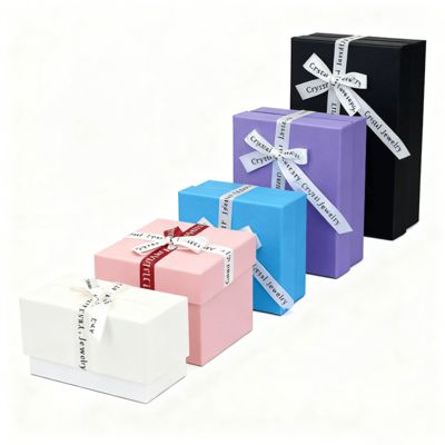 Confezione di gioielli personalizzata con fiocco in nastro, scatola quadrata cielo e terra, elegante copertura in cartone per orecchini e anelli