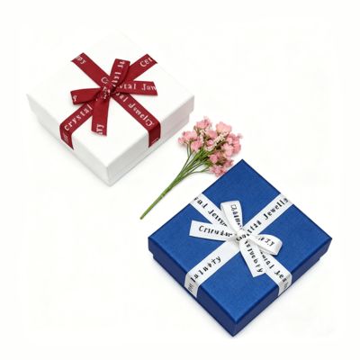 Confezione di gioielli personalizzata con fiocco in nastro, scatola quadrata cielo e terra, elegante copertura in cartone per orecchini e anelli