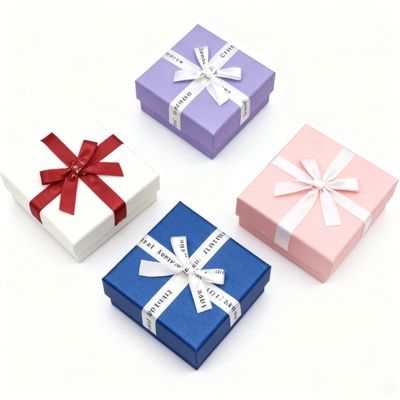 Confezione di gioielli personalizzata con fiocco in nastro, scatola quadrata cielo e terra, elegante copertura in cartone per orecchini e anelli